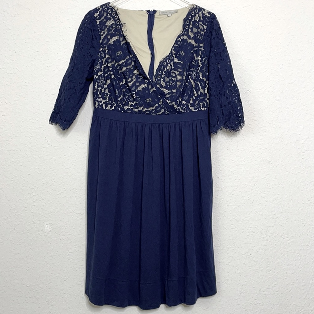 Kimi+Kai Maternity Blue Lace 3/4 Sleeve Midi Dress Sz. L